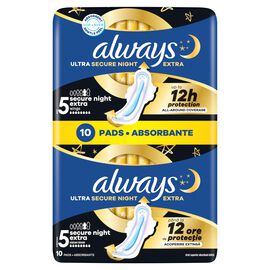 Always Podpaski Ultra Secure Night Extra ze skrzydełkami 10 szt.