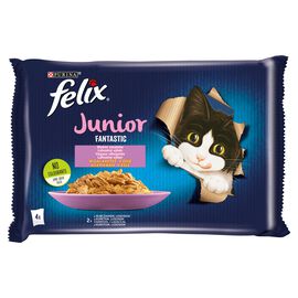 Felix Fantastic Junior Karma dla kociąt wybór smaków w galaretce z kurczakiem i z łososiem (4 x 85 g) 340 g