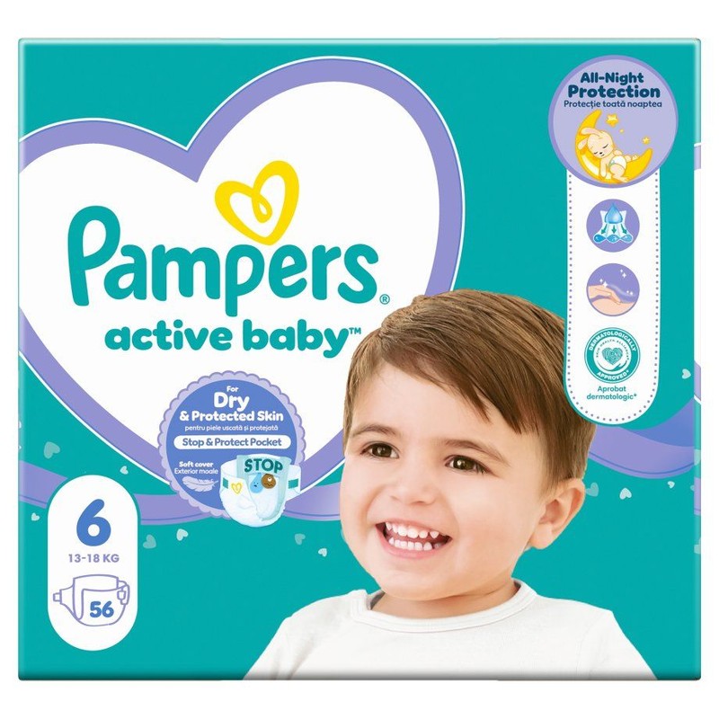 Pieluszki Active Baby 6 13-18 kg Pampers 56 sztuk