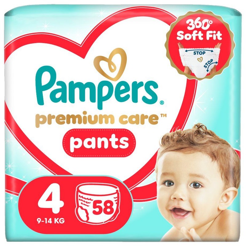 Pieluszki Premium Care Pants 4  9-15 kg  Pampers 58 sztuk