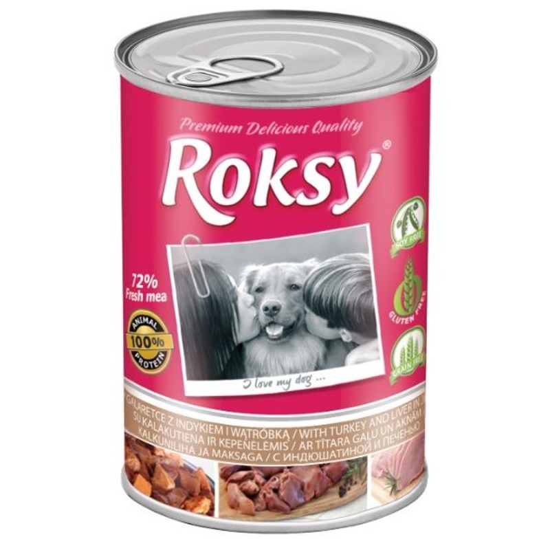 Mokra karma dla dorosłych psów z indykiem i wątróbką   Roksy 415 g