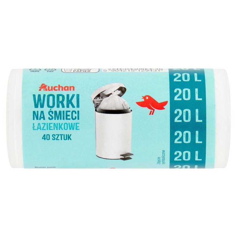Worki na śmieci łazienkowe 20 l Auchan 40 sztuk