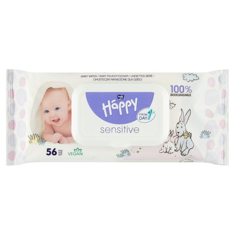 Sensitive chusteczki dla niemowląt nawilżne Bella Baby Happy 56 sztuk