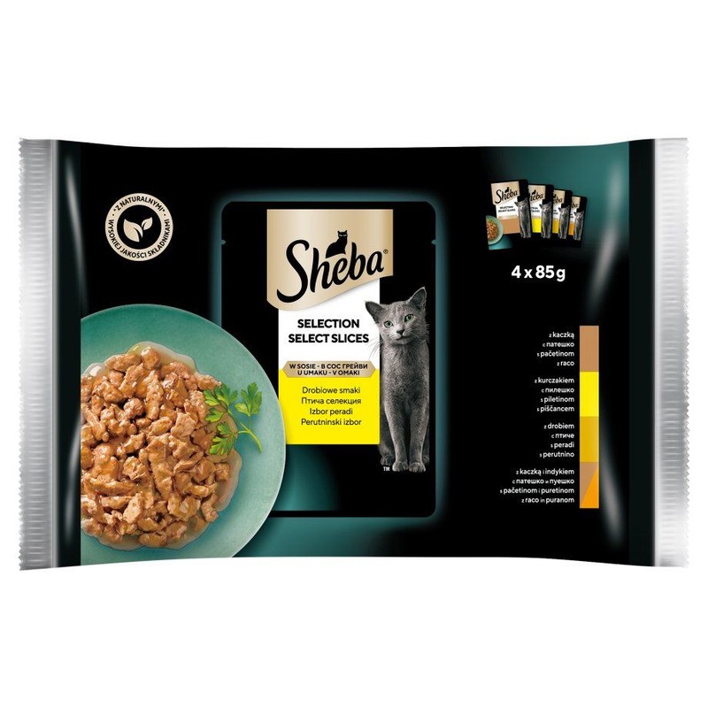 Karma mokra dla kotów Selection w sosie Drobiowe smaki Sheba 4 x 85 g