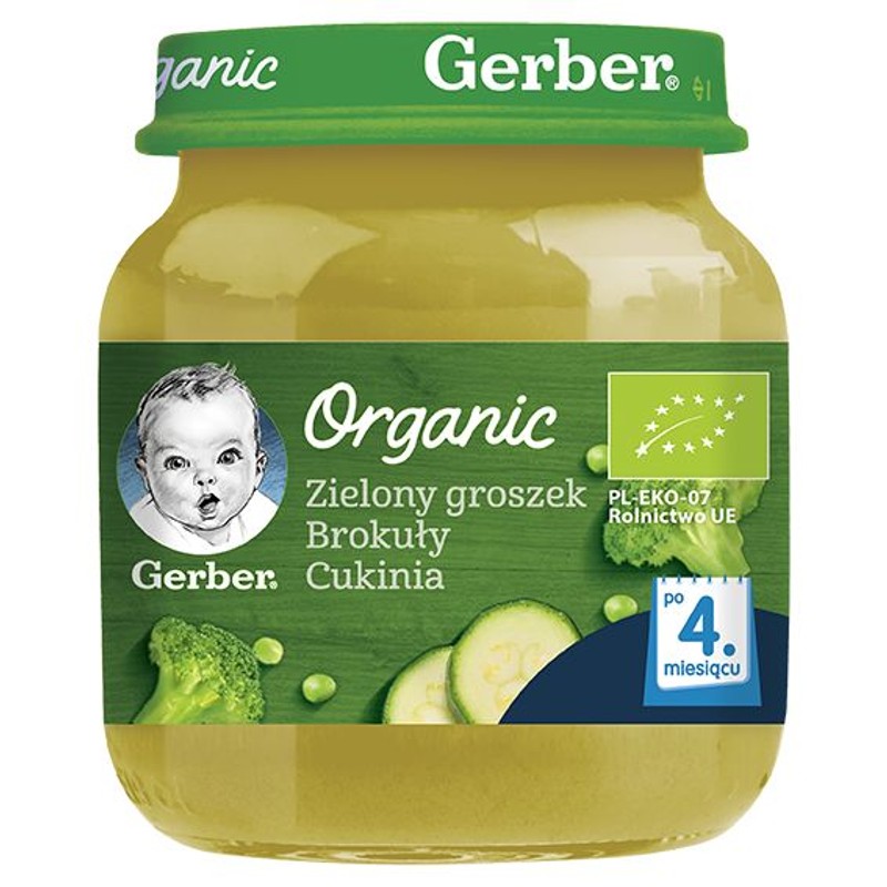 BIO Organic zielony groszek, brokuły, cukinia po 4. miesiącu Gerber Organic 125 g