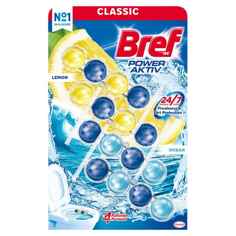 Zawieszka myjąco-zapachowa cytryna ocean do WC Bref 4 x 50 g