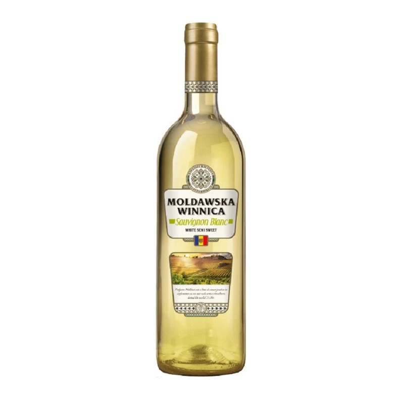 Wino mołdawskie białe półsłodkie Sauvignon Blanc alk. 12,0% obj. Mołdawska Winnica 750 ml