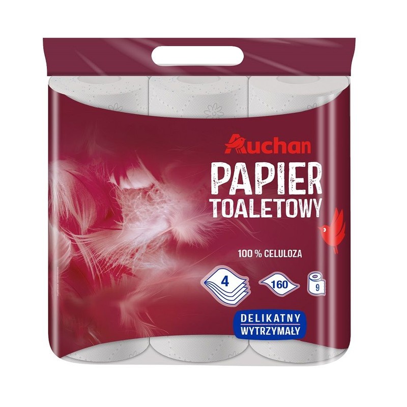 Papier toaletowy 4 warstwowy Auchan 9 rolek