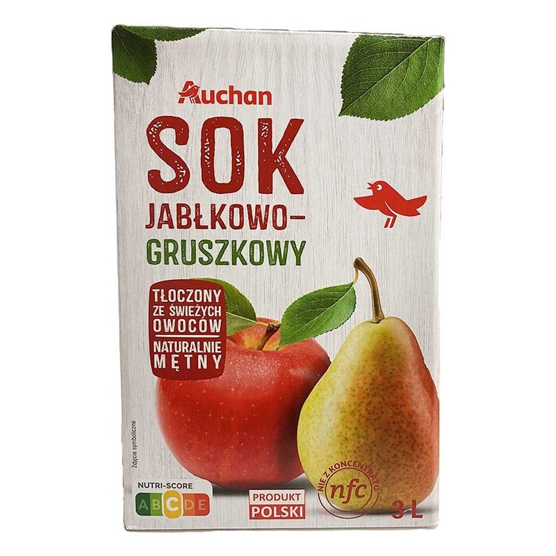 Sok tłoczony jabłkowo - gruszkowy  Auchan 3 l