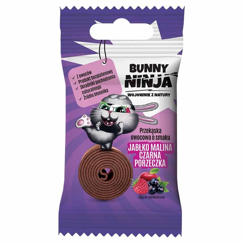 Przekąska owocowa o smaku jabłko-malina-czarna porzeczka Bunny Ninja 15 g
