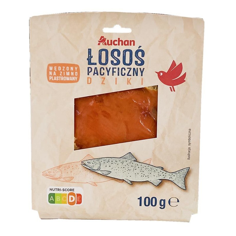 Łosoś pacyficzny dziki wędzony plastrowany Auchan 100 g