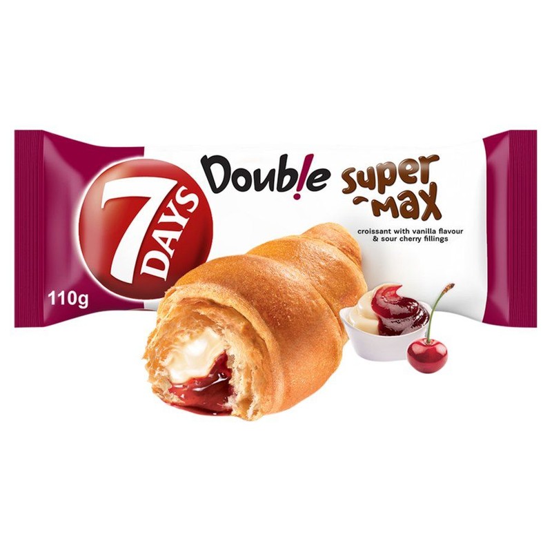 Croissant Double Super Max z nadzieniem o smaku waniliowym i wiśniowym 7 Days 110 g
