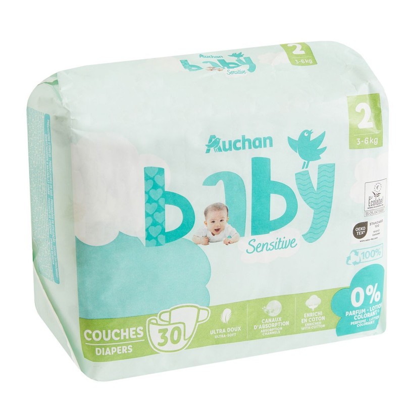 Pieluszki Sensitive 2 3-6 kg Auchan 30 sztuk