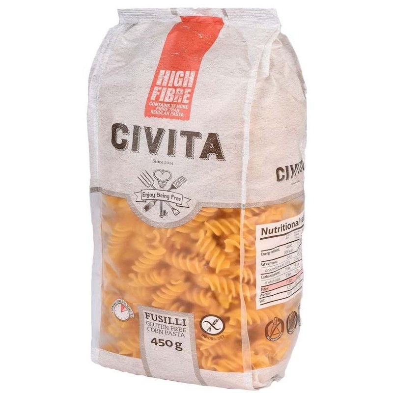 Bezglutenowy makaron kukurydziany Fusilli 3x błonnik Civita 450 g