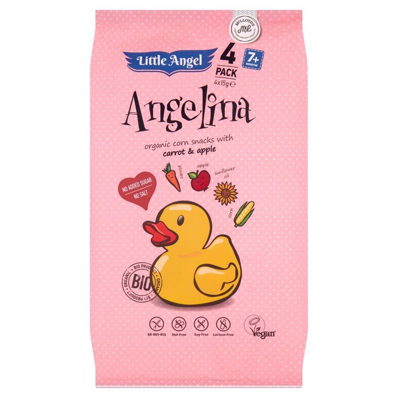 BIO Chrupki kukurydziane z marchewką i jabłkiem Little Angel 4 x 15 g