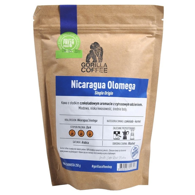 Kawa ziarnista palona Nicaragua Olomega Gorilla Coffee 250 g