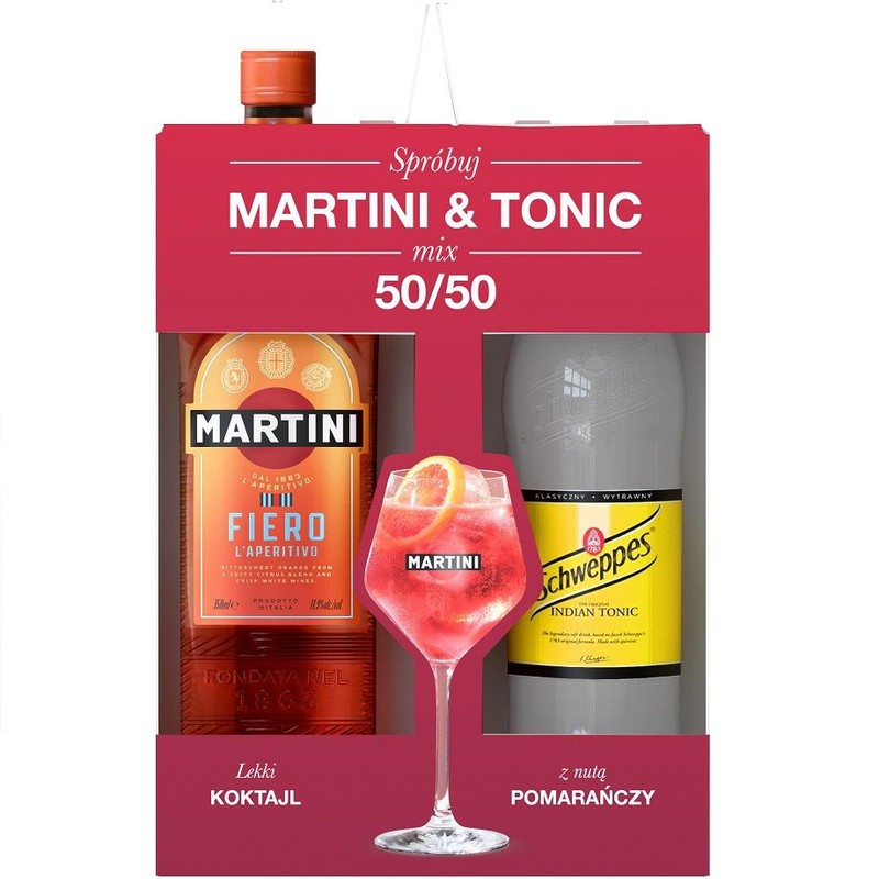 Wermut czerwony słodki Martini Fiero + tonik Schwepps alk. 14,5% obj. Bacardi Zestaw