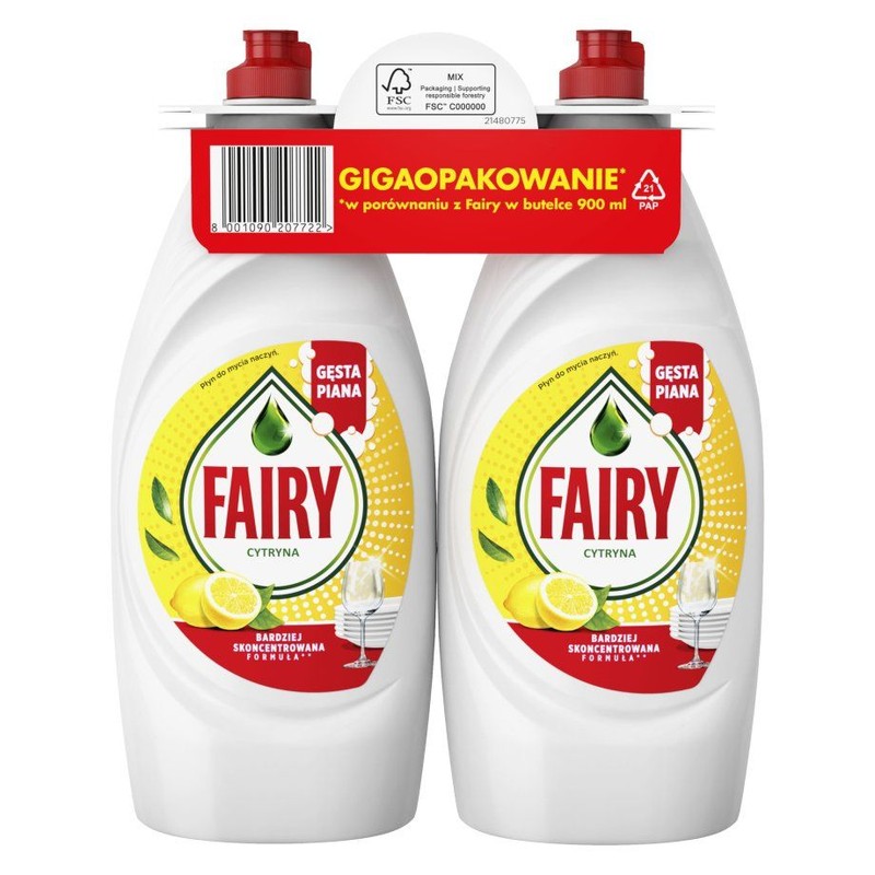 Płyn do mycia naczyń o zapachu cytrynowym   FAIRY 2 x 900 ml