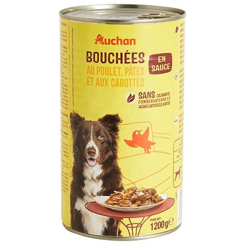 Karma mokra dla psów z kurczakiem makaronem i marchewką Auchan 1,2 kg