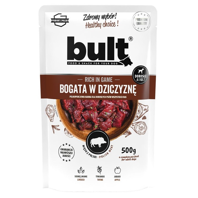 Karma mokra dla psów bogata w dziczyznę  Bult 500 g