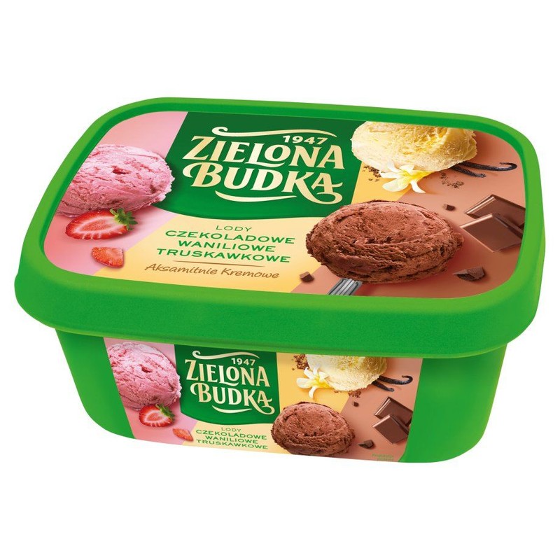 Lody czekolada, wanilia, truskawka Zielona Budka 1 l