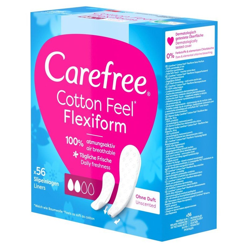 kładki higieniczne Cotton Feel Flexiform nieperfumowane Carefree 56 sztuk