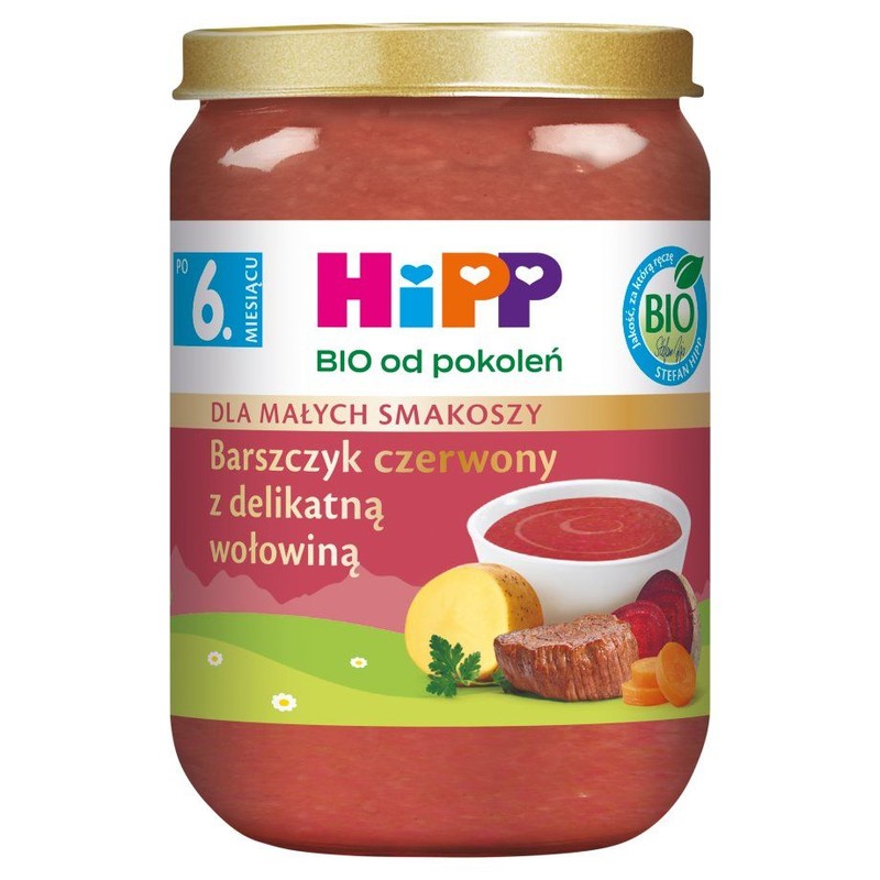 BIO Barszczyk czerwony z delikatną wołowiną po 6. miesiącu HIPP 190 g