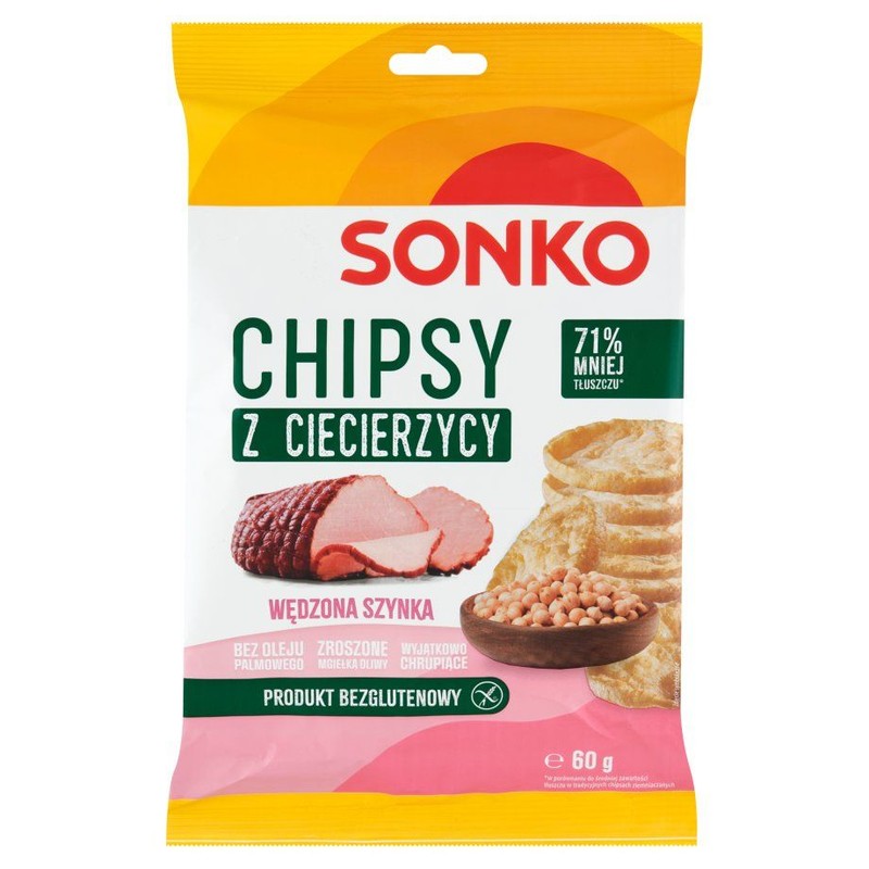 Chipsy z ciecierzycy o smaku szynki wędzonej, bezglutenowe Sonko 60 g