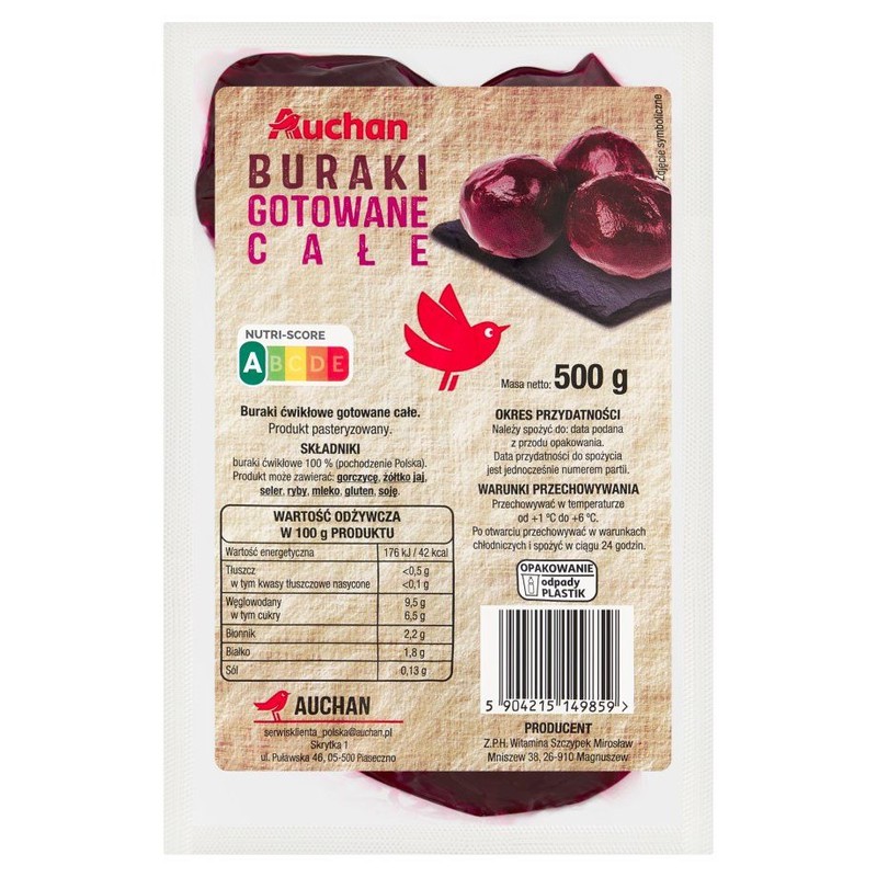 Buraki gotowane całe Auchan 500 g