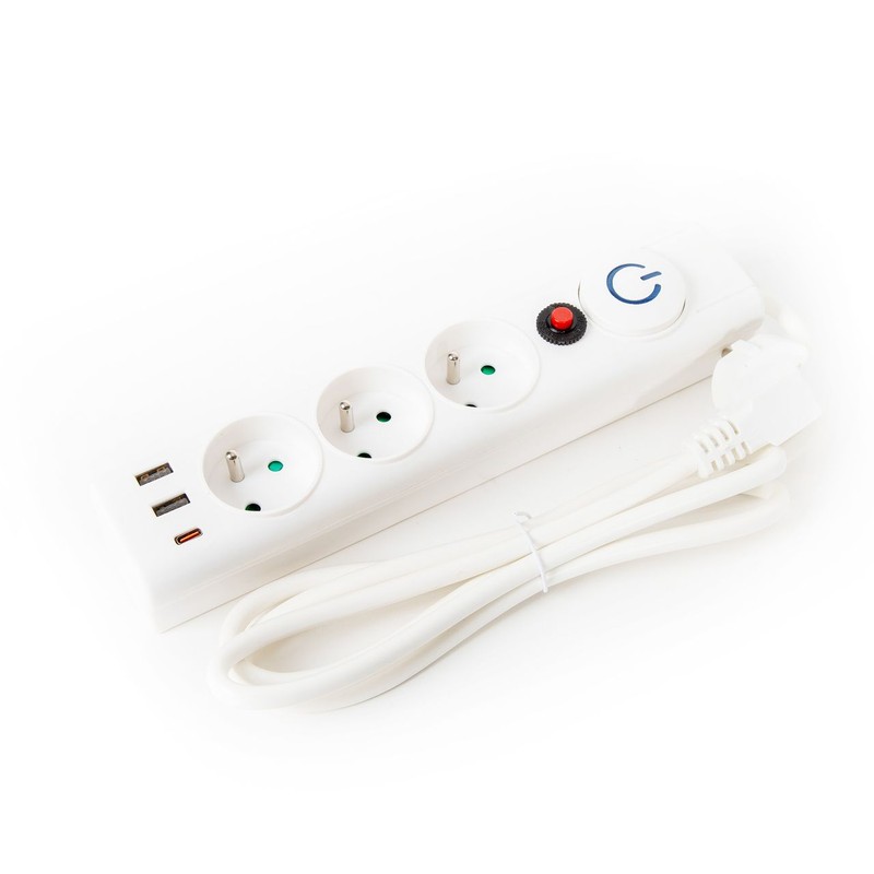 Listwa 3m 3 gniazda 2xUSB-A 1xUSB-C Fiesta 1 sztuka