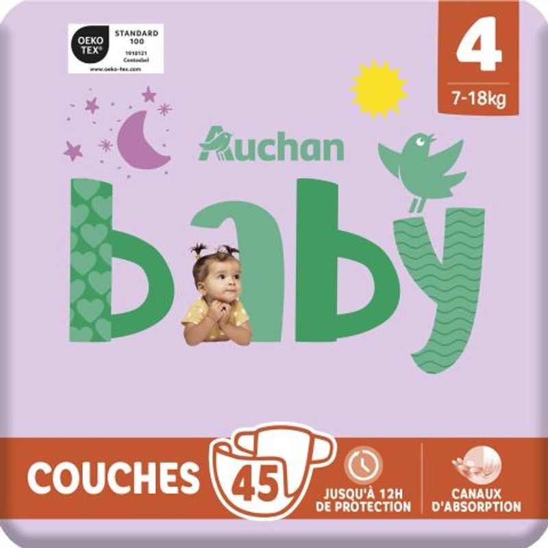 Pieluszki 4 7-18 kg Auchan 45 sztuk
