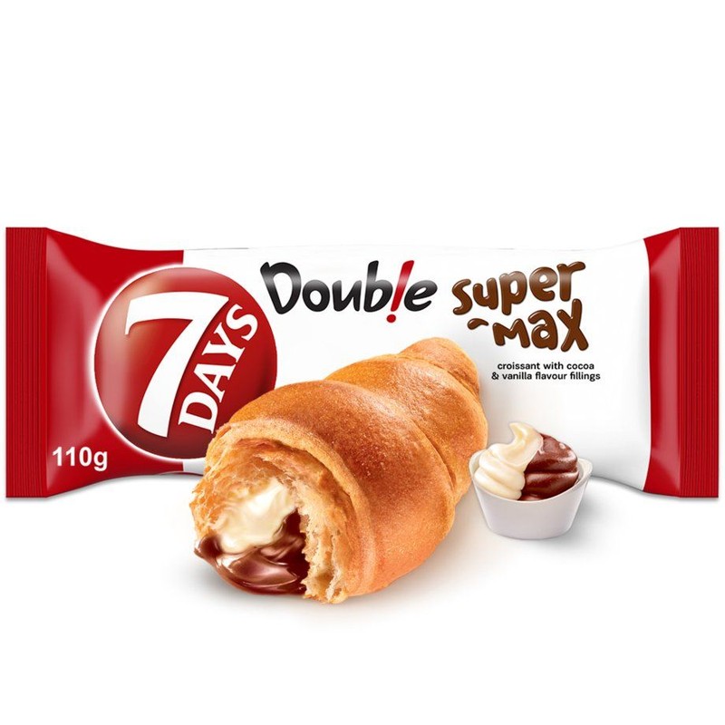 Croissant Double Super Max z nadzieniem kakaowym i waniliowym 7 Days 110 g