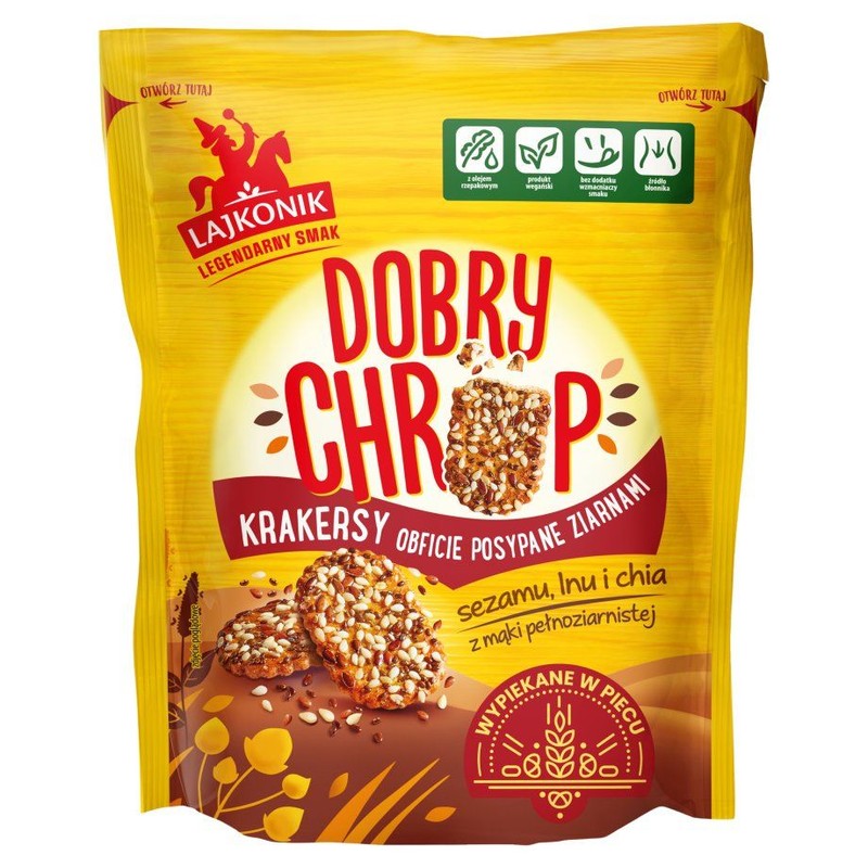 Krakersy pełnoziarniste sezam, len i chia Dobry Chrup Lajkonik 100 g