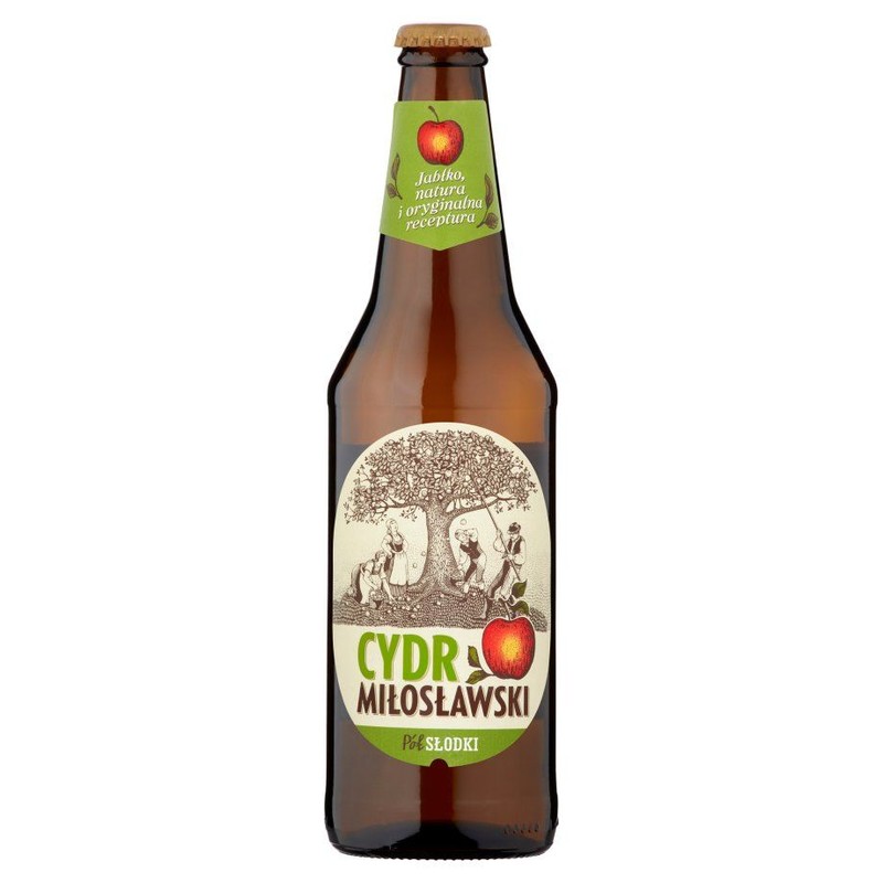 Cydr Miłosławski jabłkowy półsłodki alk. 4,5% obj. Browar Fortuna 500 ml