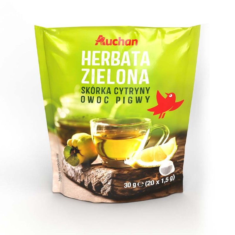 Herbata zielona skórka cytryny owoc pigwy  Auchan 20 torebek