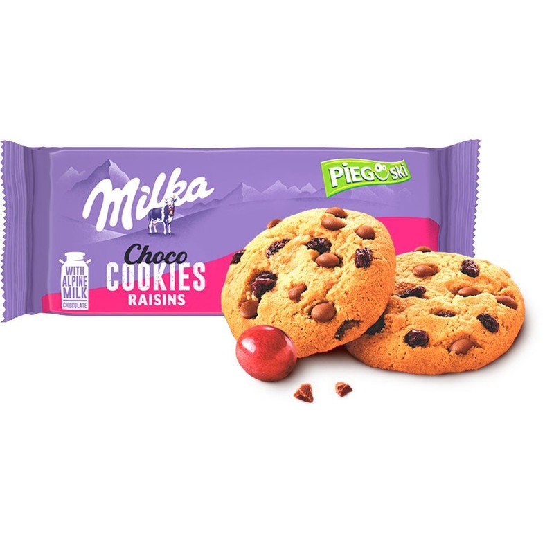Ciastka Pieguski z rodzynkami i czekoladą Milka 135 g