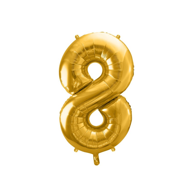 Balon foliowy Cyfra '8' 86cm złoty (1 op. / 1 szt.) PartyDeco 1 sztuka