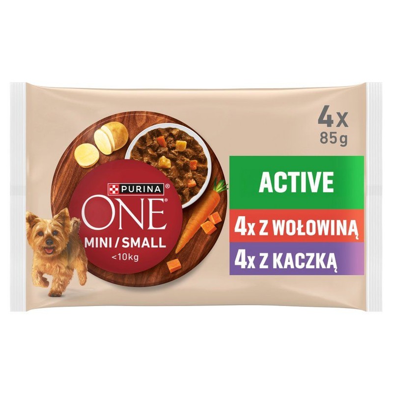 Karma mokra dla psów Active 2 x wołowina, 2 x kaczka PURINA ONE 4 x 85 g