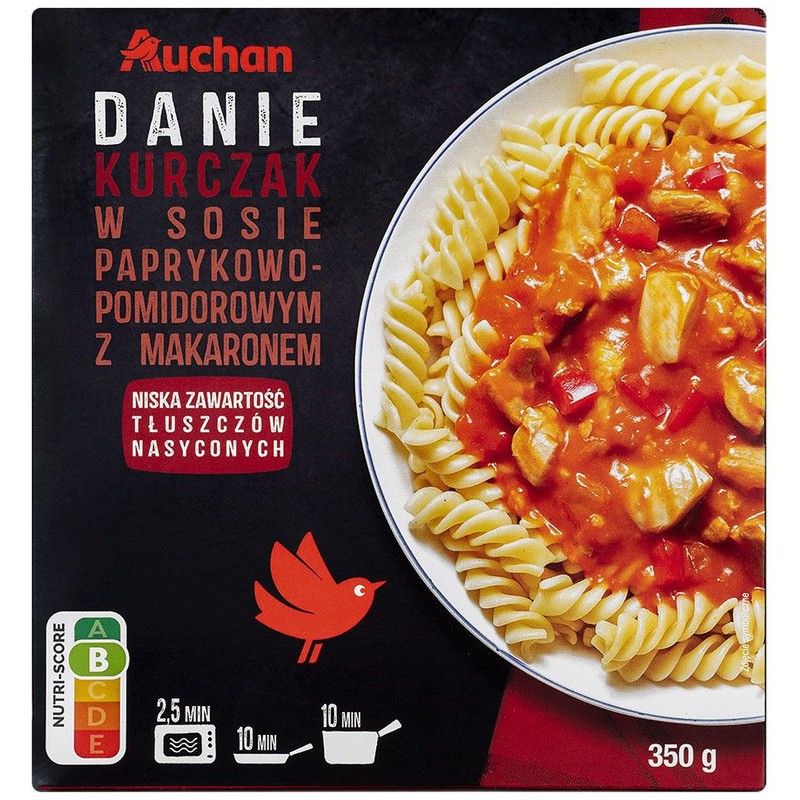 Kurczak w sosie paprykowo-pomidorowym z makaronem  Auchan 350 g