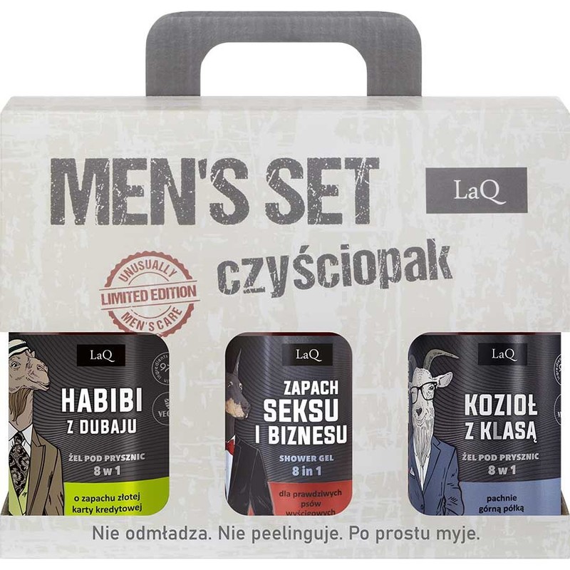 Czyściopak Męski czarne żele 3x500ml: Habibi, Zapach seksu i biznesu, Kozioł z Klasą biały-CZARNY LaQ 1 sztuka