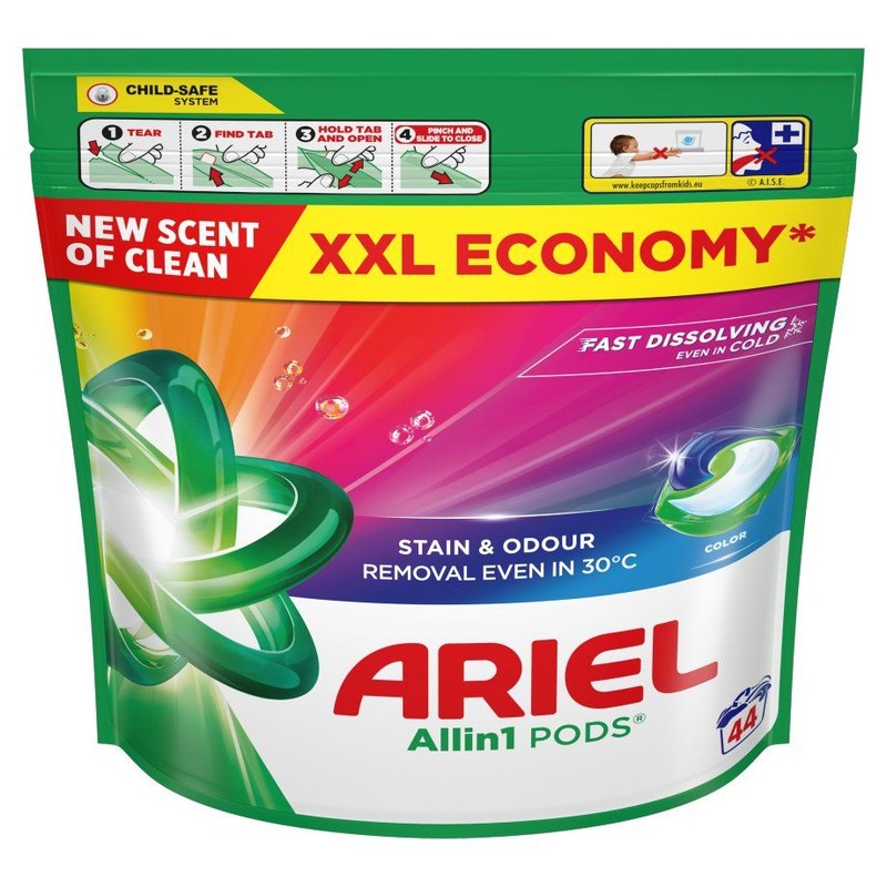 Kapsułki do prania kolorów Stain&Odour Allin1 Pods Ariel 44 kapsułki