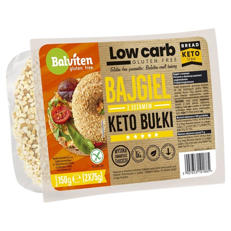 Keto Bajgle z sezamem bezglutenowe Balviten  2 x 75 g
