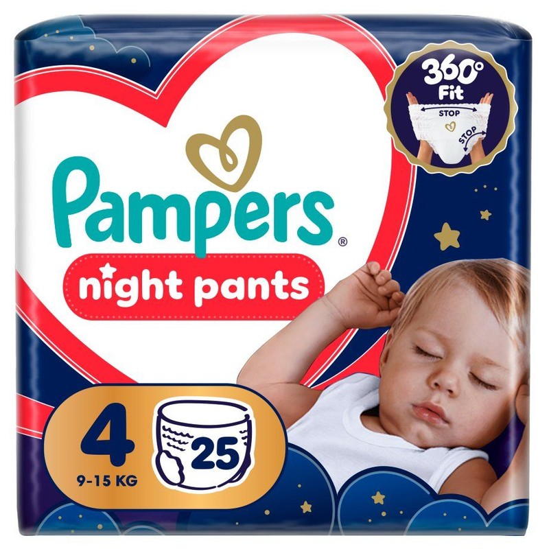 Pieluchmajtki nocne 4 9-15 kg Pampers 25 sztuk