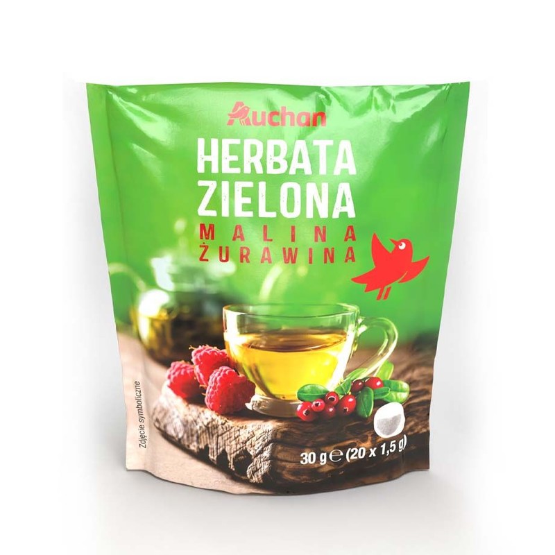 Herbata zielona malina żurawina  Auchan 20 torebek