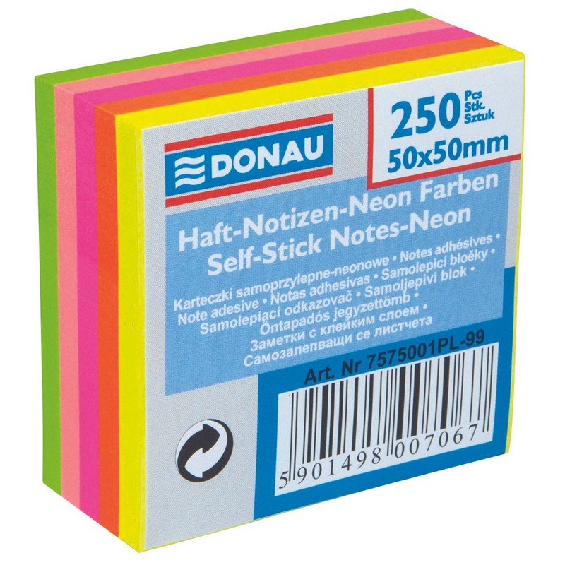 Mini kostka samoprzylepna 50x50mm neonowa Donau 250 kartek
