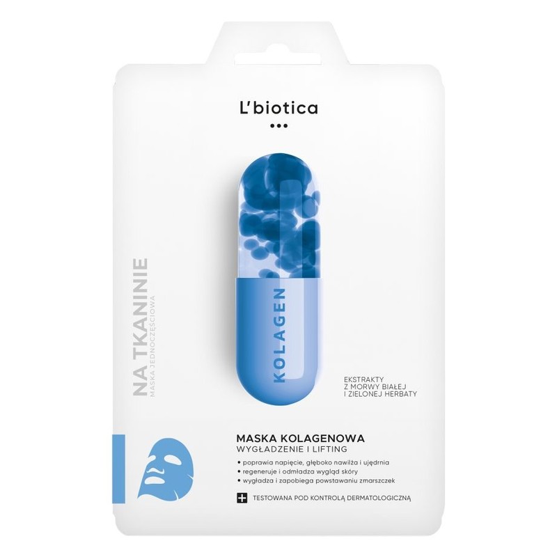 Maska kolagenowa na tkaninie - wygładza i liftinguje 23 ml L'BIOTICA 1 sztuka