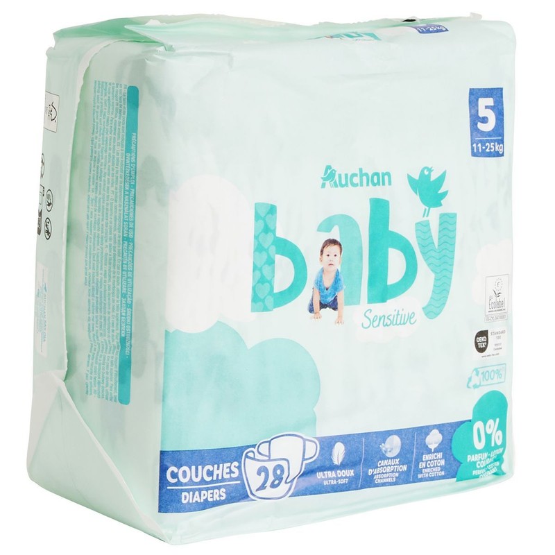 Pieluszki Sensitive 5 11-25 kg Auchan 28 sztuki