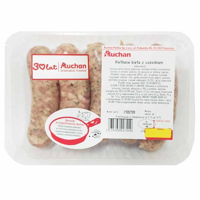 Kiełbasa biała z czosnkiem niedźwiedzim Auchan na wagę ok. 500 g