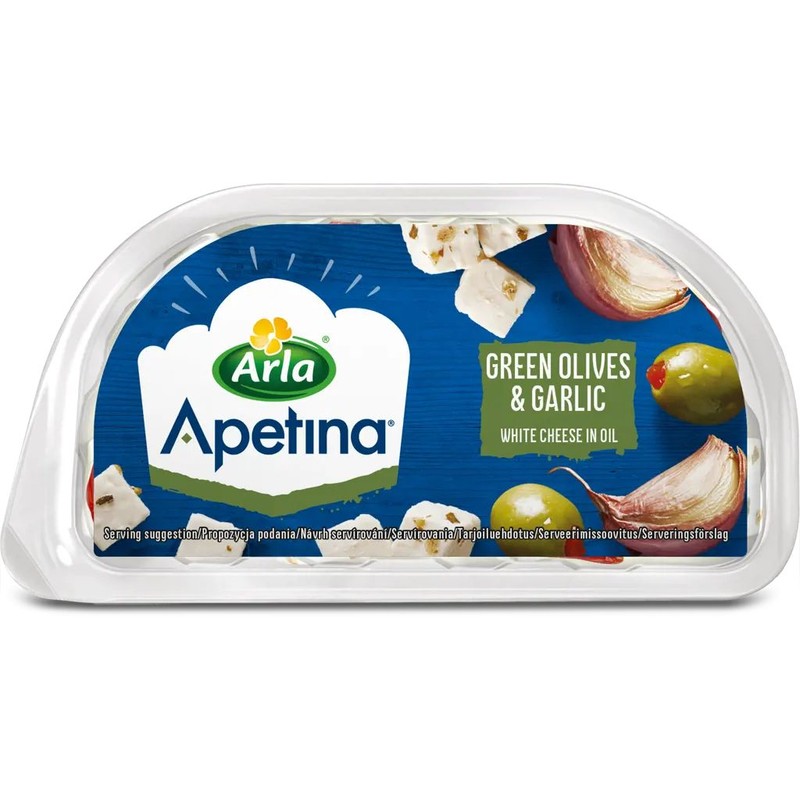 Ser biały w kostkach z zielonymi oliwkami w oleju Arla 100 g