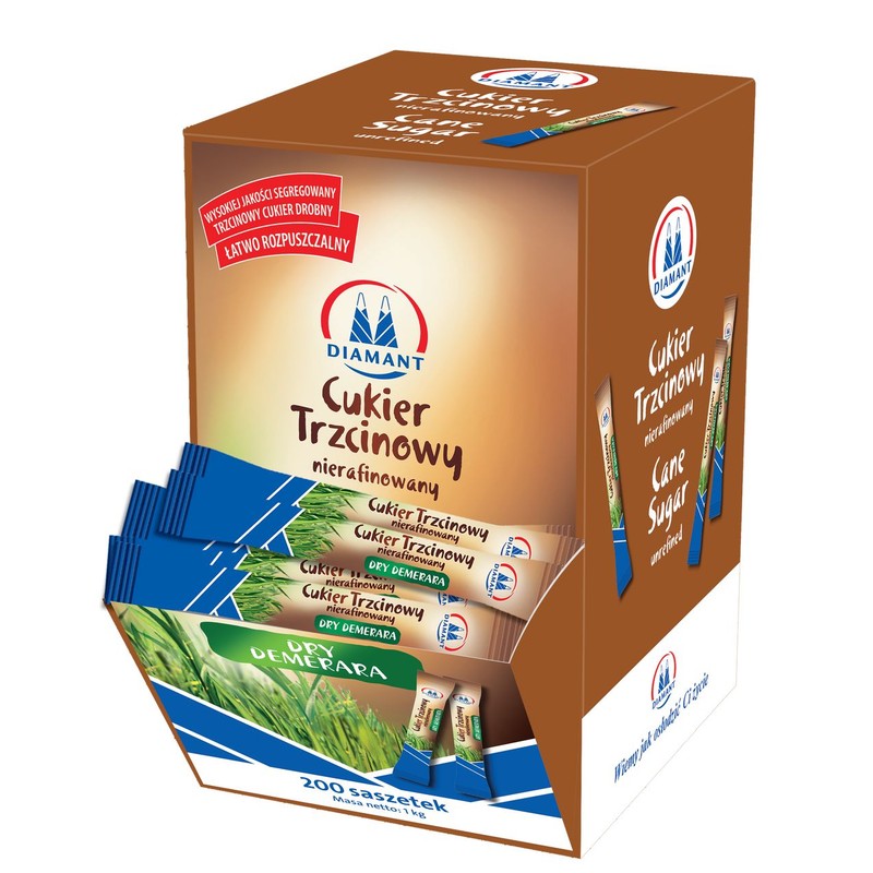 Cukier trzcinowy nierafinowany Dry Demerara w saszetkach Diamant 1 kg